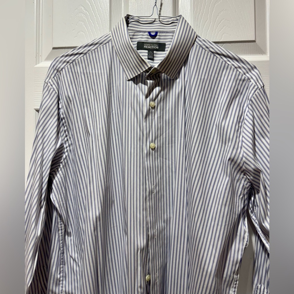 Blue, Gray & white pinstripe dress shirt XL slim fit stretch